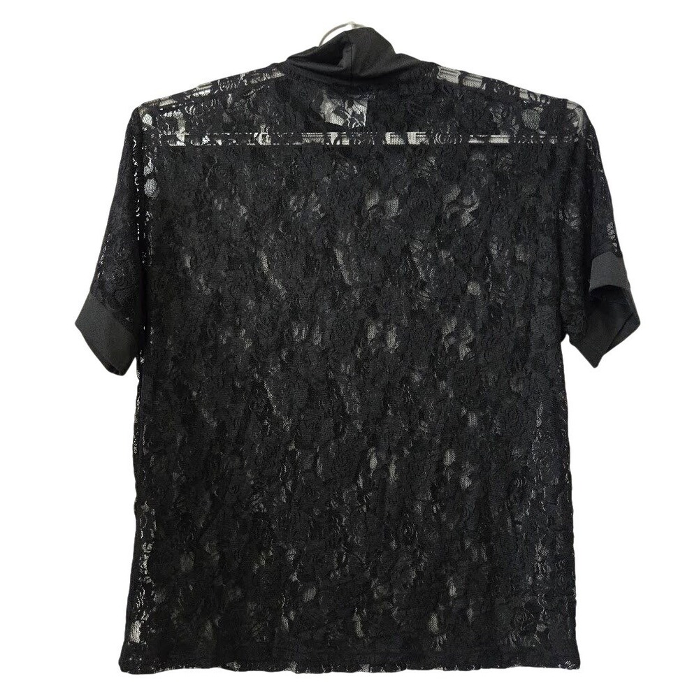 INCERUN Women's Black Floral Lace Mock‎ Neck Short Sleeve Shirt 3XL Goth - Picture 3 of 6